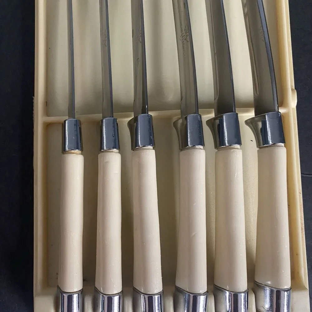 6 PIECE OXHEAD  Steak KNIFE SET STAINLESS  Knives ENGLAND W Box